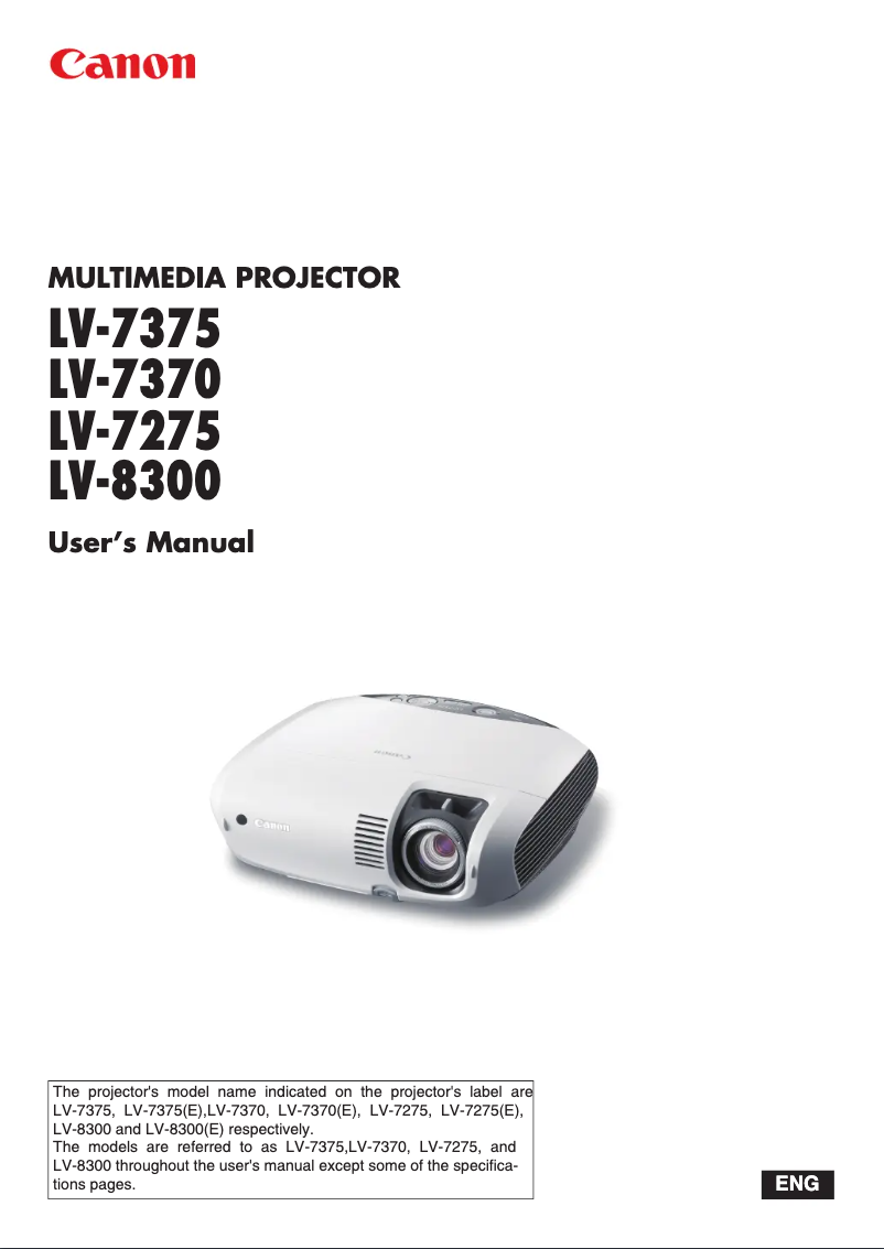 Page n°1 - Manuel utilisateur Canon LV-7370