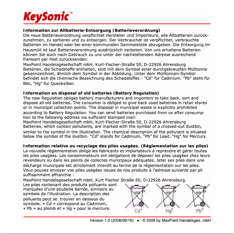 Page n°1 - Manuel utilisateur KeySonic ACK-540 MAC-RF
