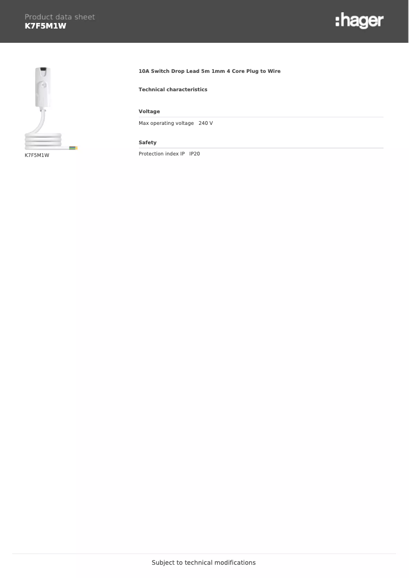 Page n°1 - Fiche technique Hager K7F5M1W