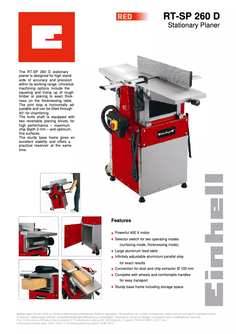 Page 1 de la notice Manuel utilisateur Einhell RT-SP 260 D