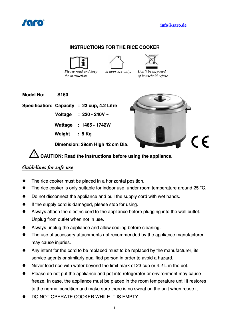 Image de la première page du manuel de l'appareil RICO