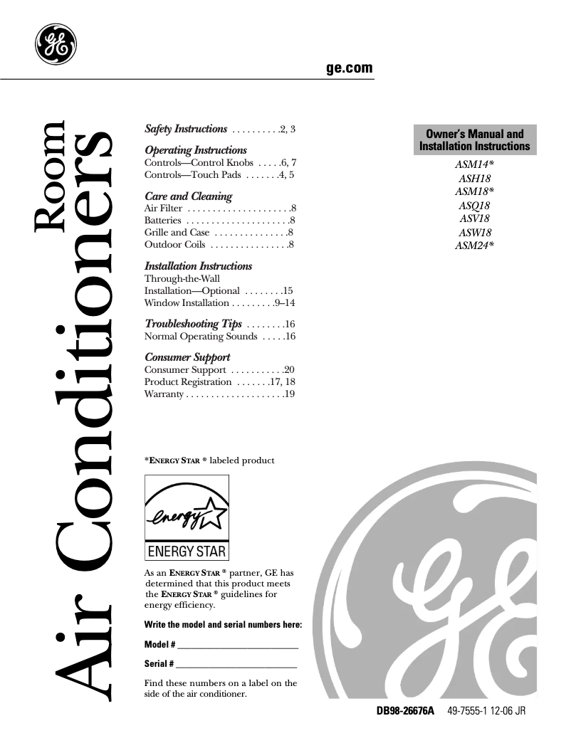 Imagen de la primera página del manual del dispositivo ASQ18DK