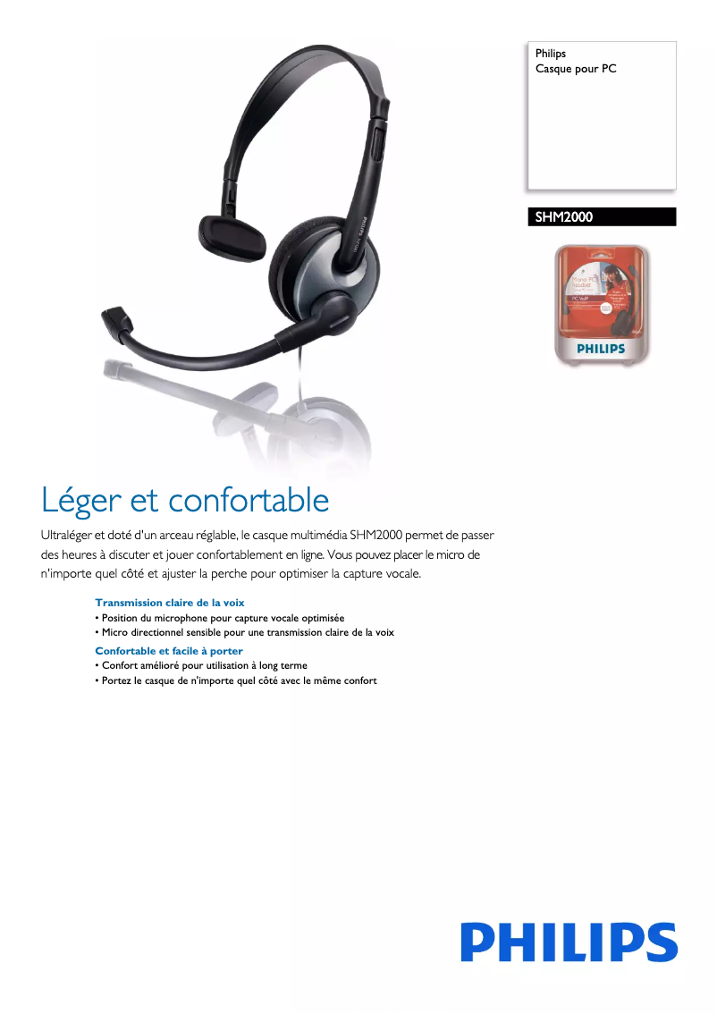Page n°1 - Fiche technique Philips SHM2000
