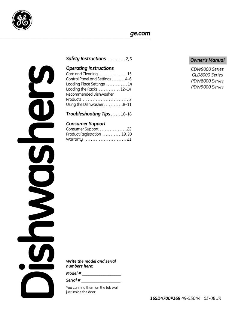 Page n°1 - Manuel d'utilisation et d'entretien GE GLD8760NSS