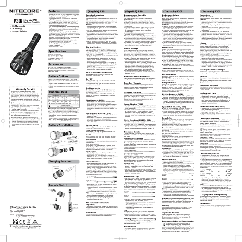 Página 1 del manual Manual de usuario Nitecore P30i
