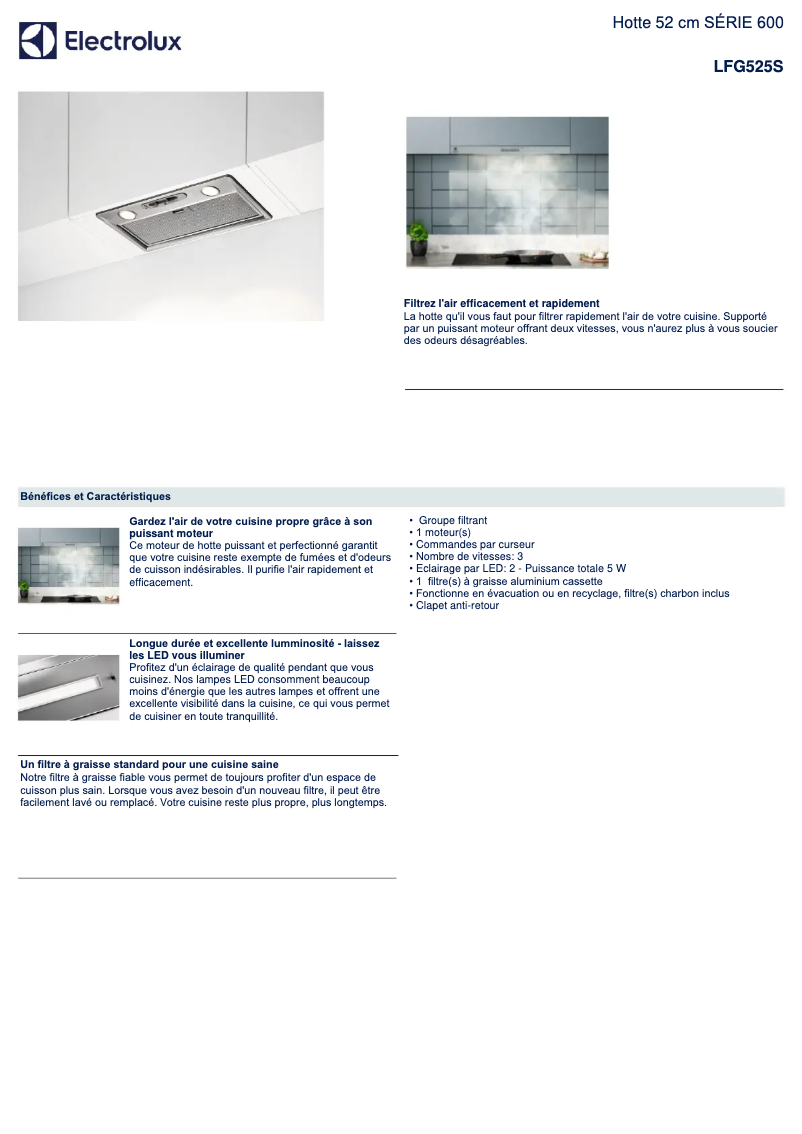 Page n°1 - Fiche technique Electrolux LFG525S