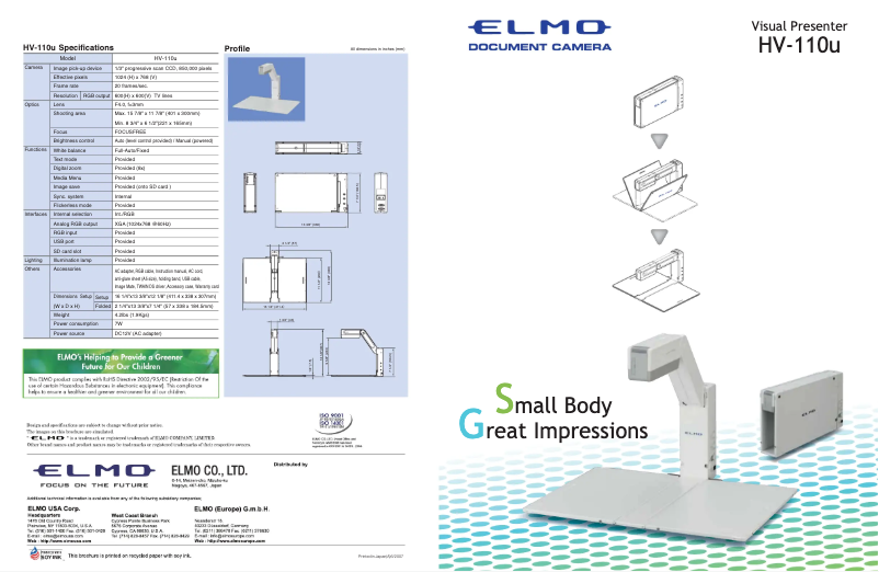 Page 1 de la notice Brochure Elmo HV-110U