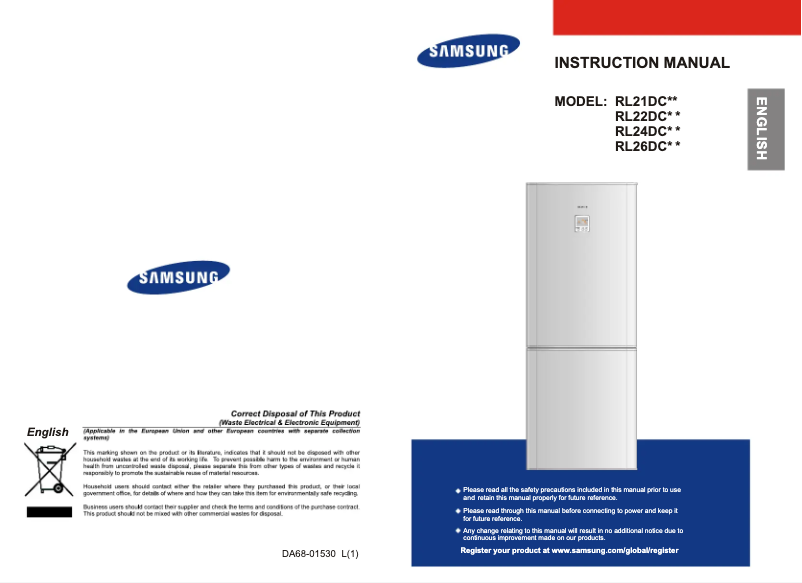 Page 1 de la notice Manuel utilisateur Samsung RL-26 DEAS