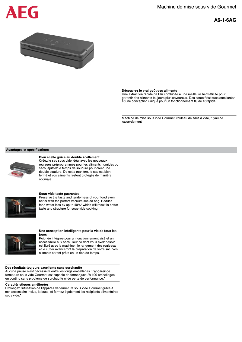 Página 1 del manual Ficha técnica AEG A6-1-6AG