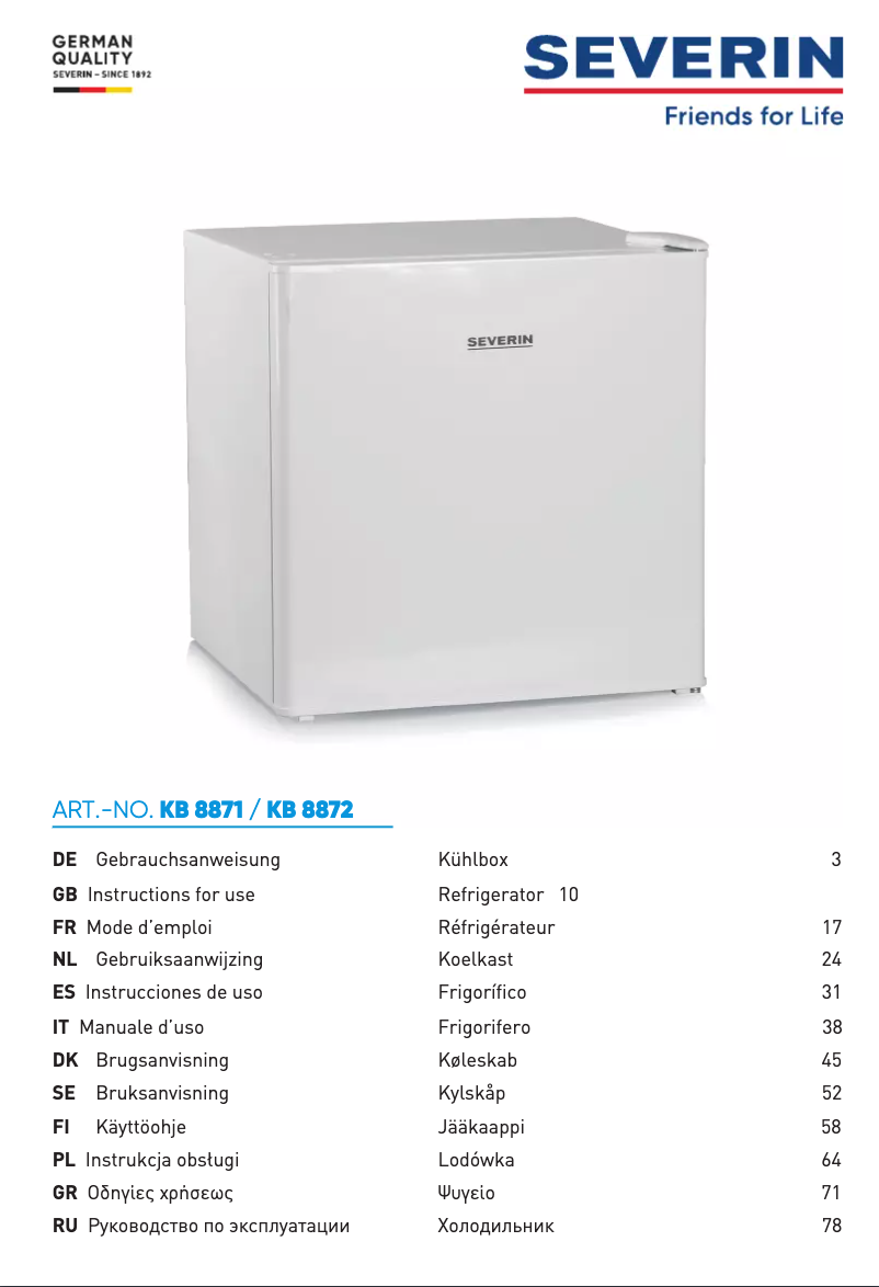 Page n°1 - Manuel utilisateur Severin KB 8872