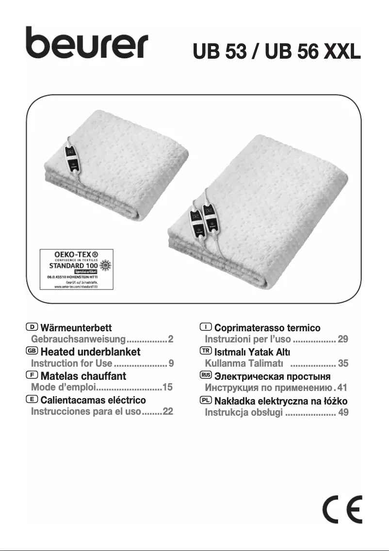 Page n°1 - Mode d'emploi Beurer UB 53 Teddy Single