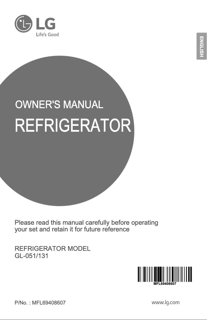 Page 1 de la notice Manuel utilisateur LG GL-B051RSWB