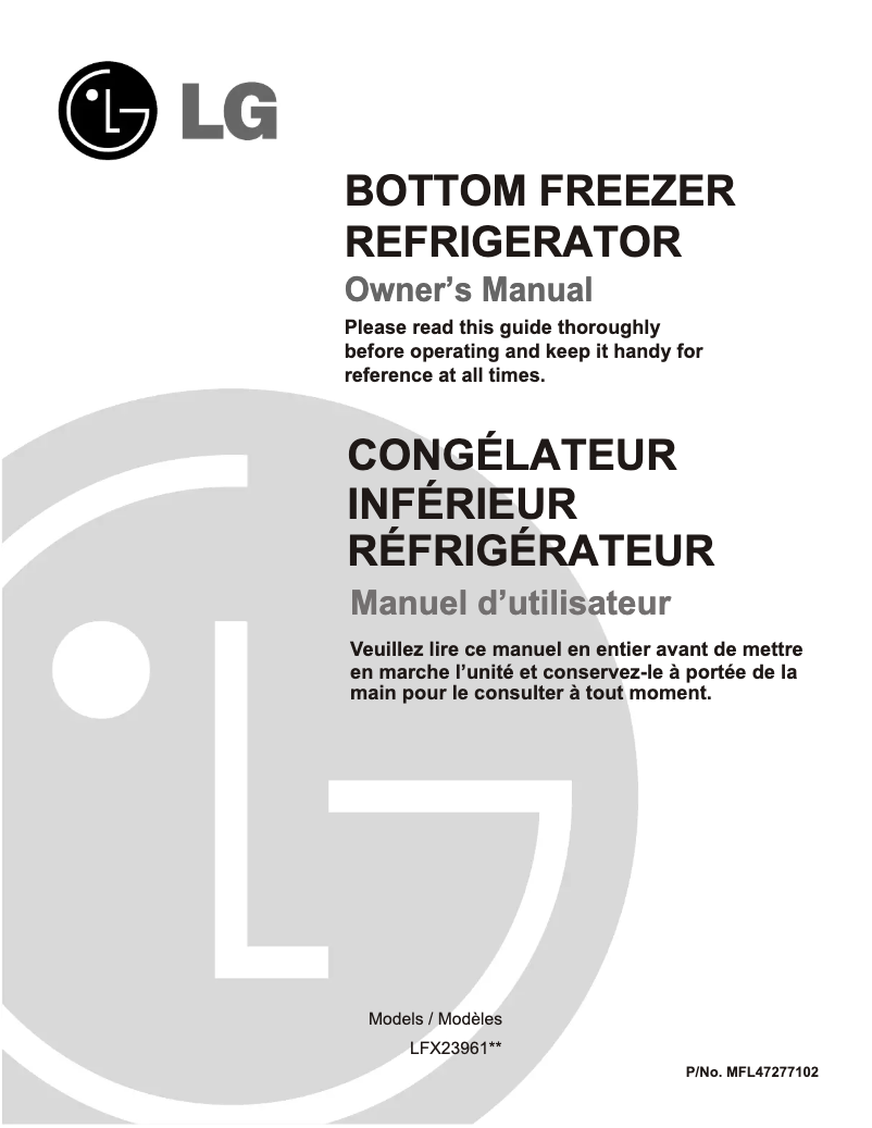 Page 1 de la notice Manuel utilisateur LG LFX23961ST