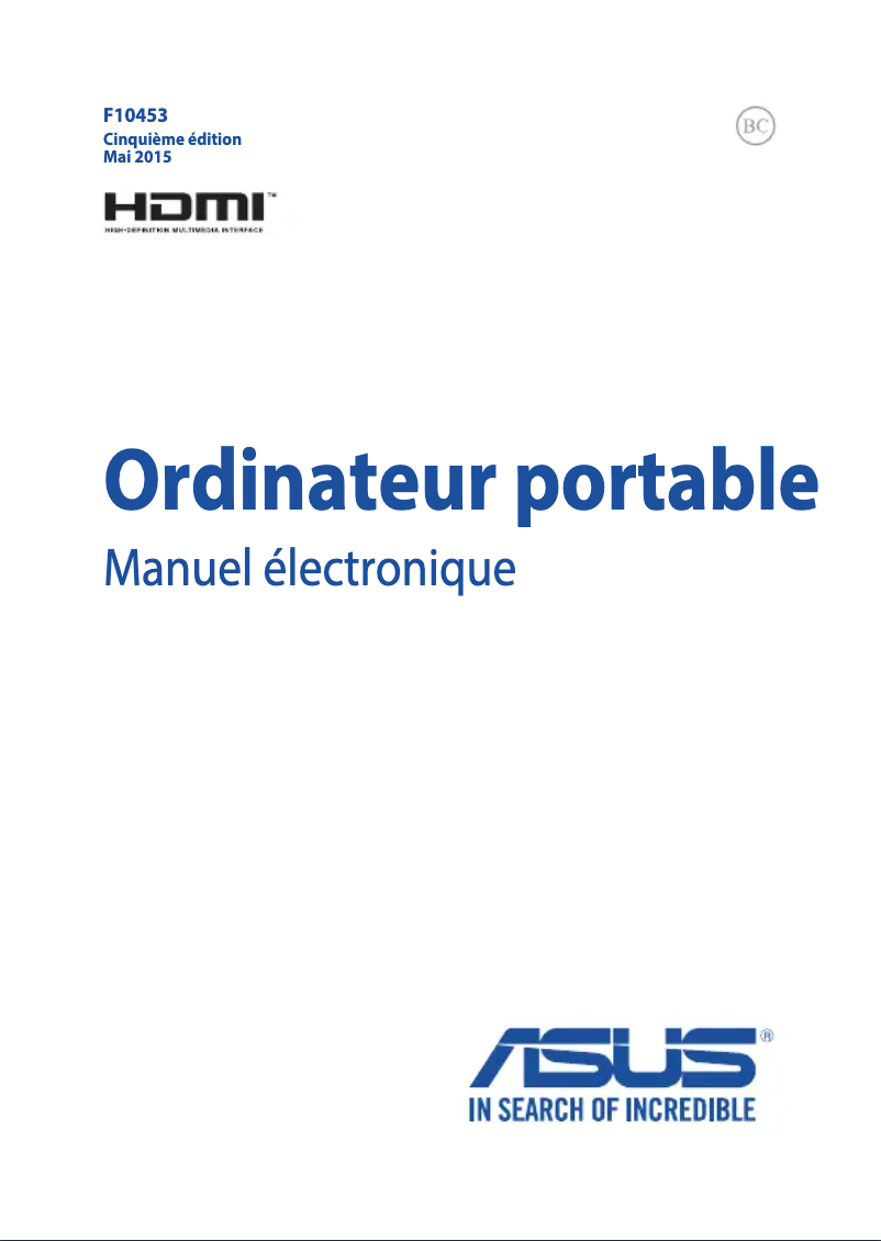 Page 1 de la notice Manuel utilisateur Asus X751LAV