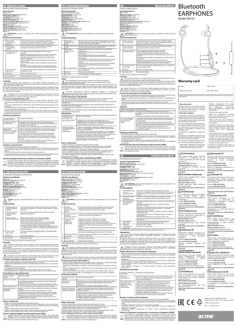Page 1 de la notice Manuel utilisateur Acme Made BH101