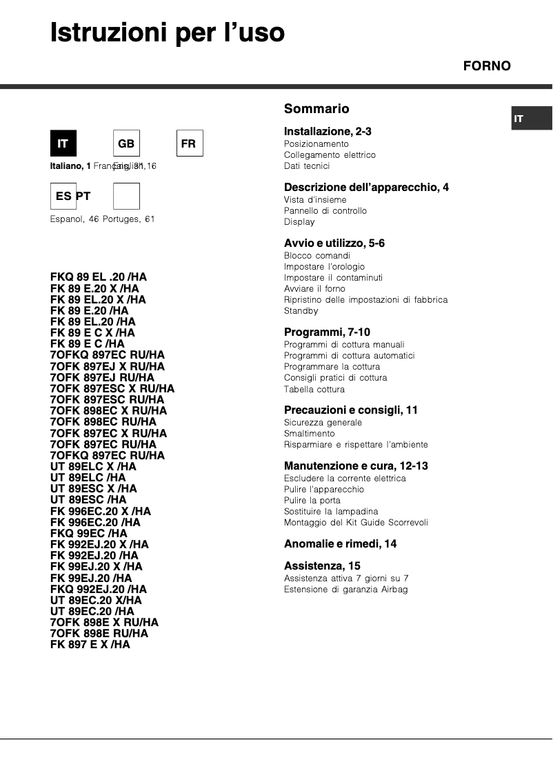 Image de la première page du manuel de l'appareil FK 99EJ.20 X/HA