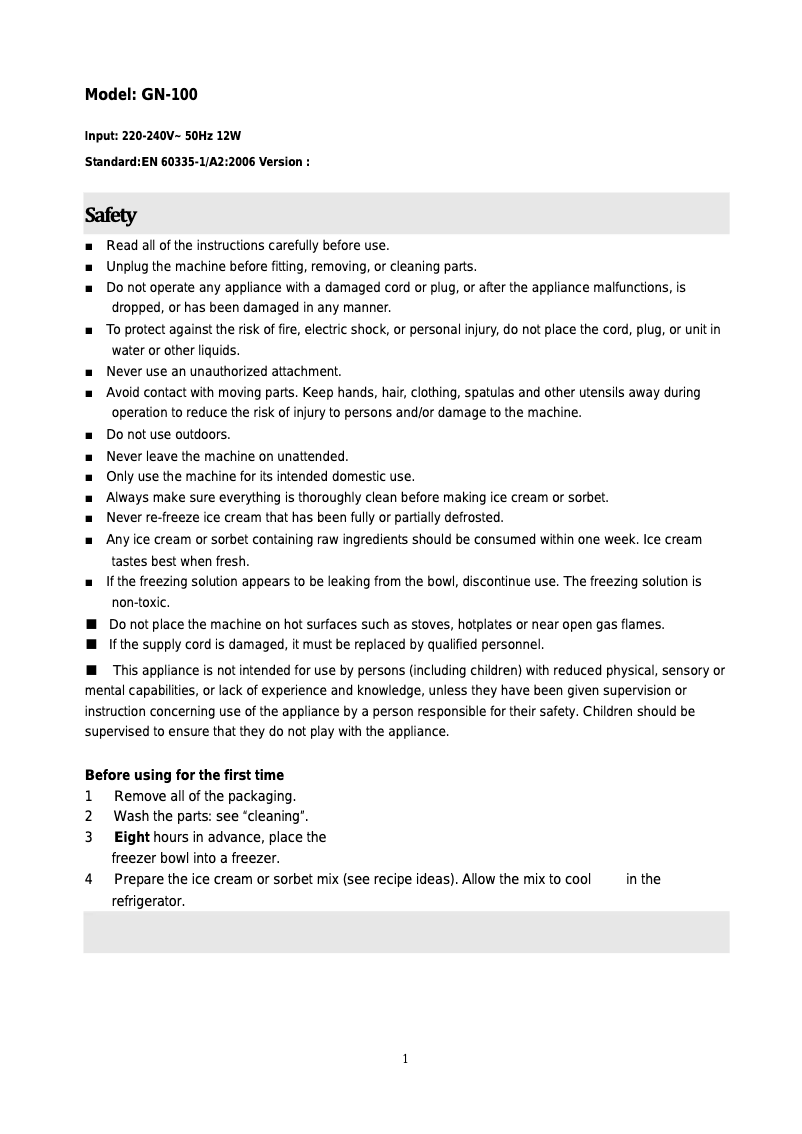 Page n°1 - Manuel utilisateur Centurion GN100