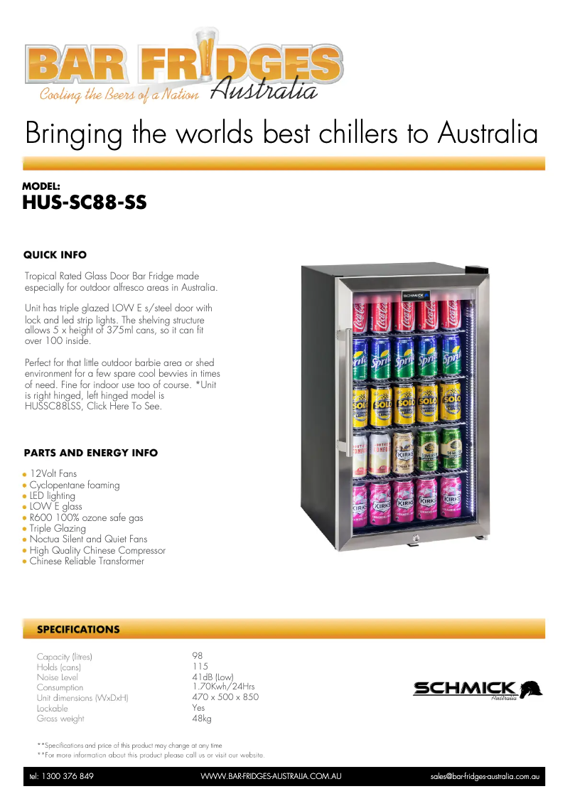 Page n°1 - Fiche technique Schmick HUS-SC88-SS