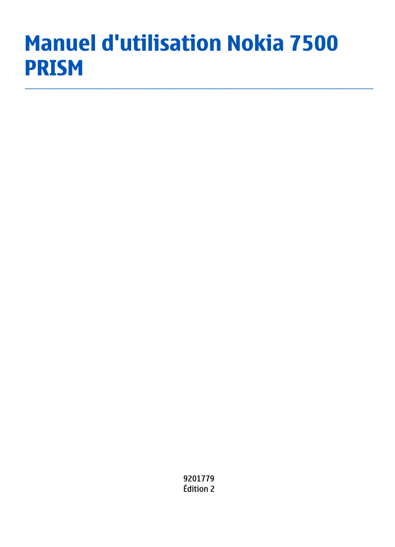 Page 1 de la notice Manuel utilisateur Nokia 7500 Prism
