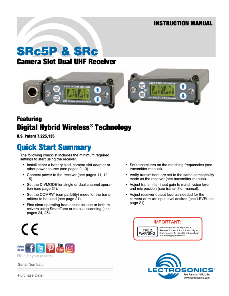 Page 1 de la notice Manuel utilisateur Lectrosonics SRc5P