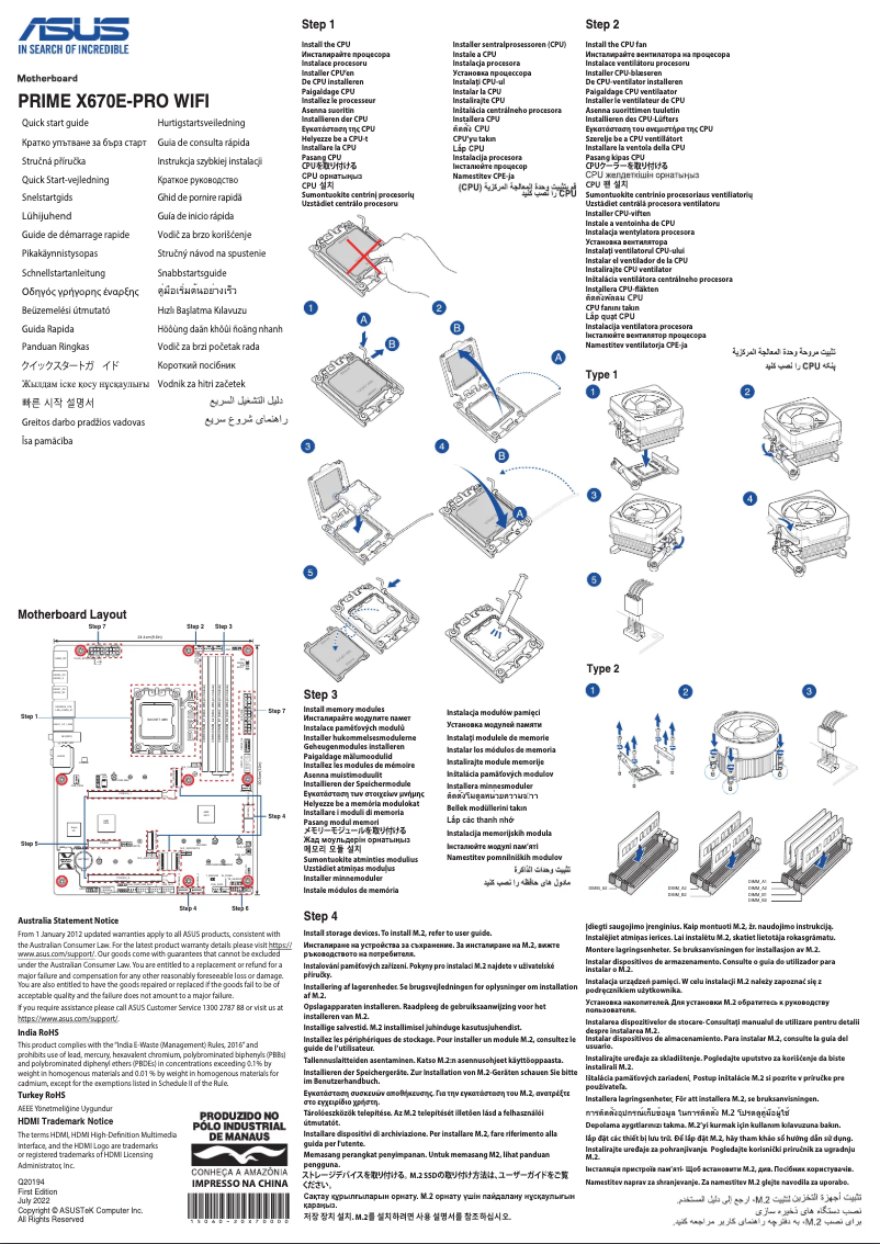Page 1 de la notice Guide de démarrage rapide Asus PRIME X670E-PRO WIFI-CSM