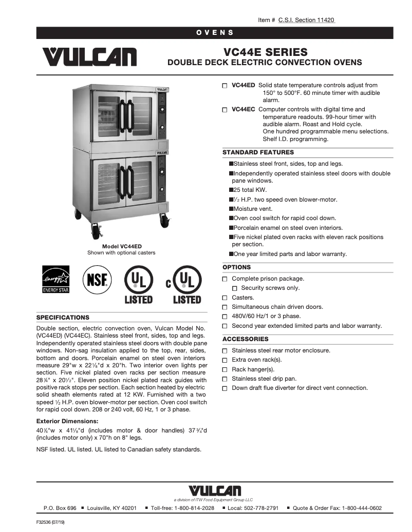Página 1 del manual Ficha técnica Vulcan VC44EC