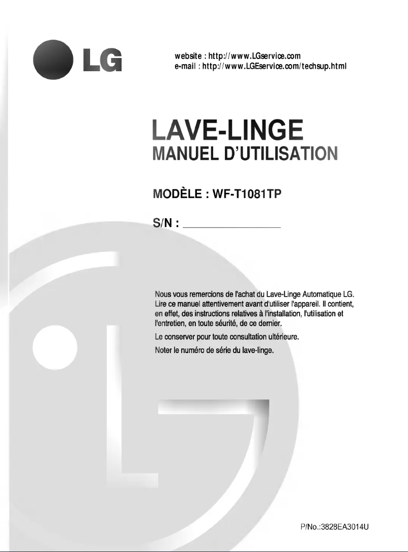 Page 1 de la notice Manuel utilisateur LG WF-T1081TP