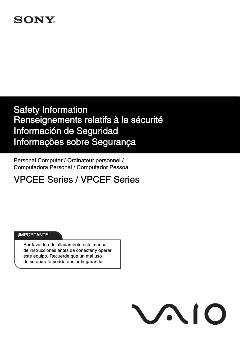 Página 1 del manual Instrucciones de seguridad Sony Vaio VPCEE41FX