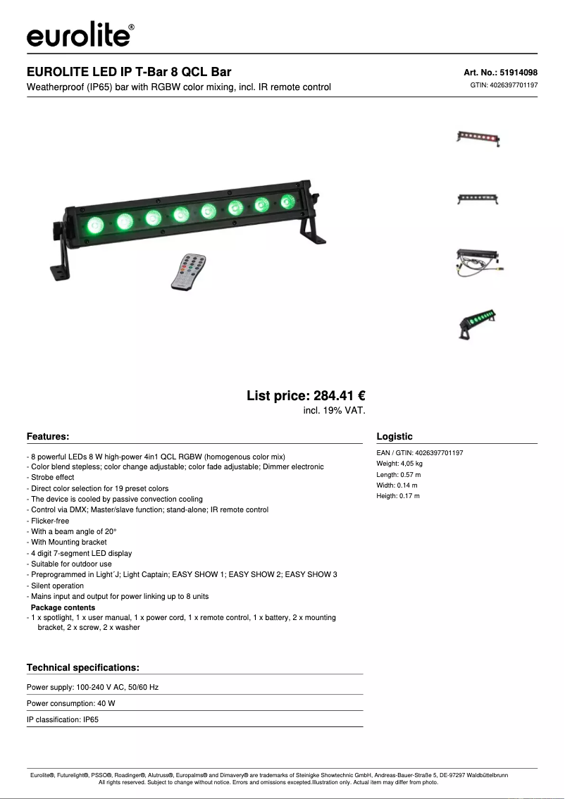 First page image of the manual for LED IP T-Bar 8