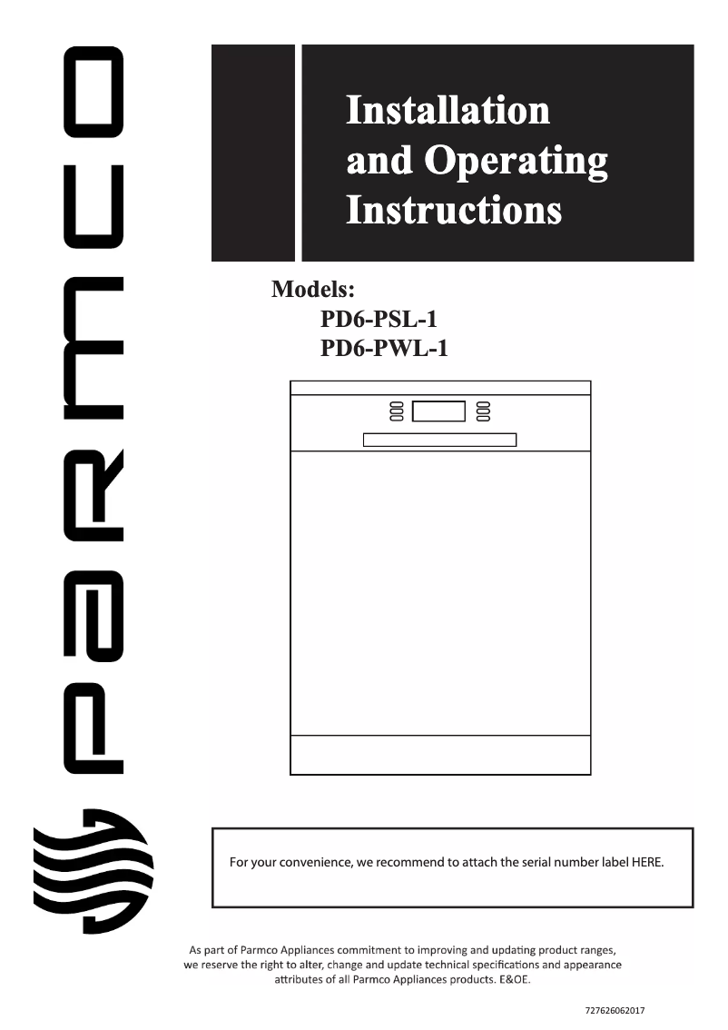 Page n°1 - Manuel utilisateur Parmco PD6-PWL-1