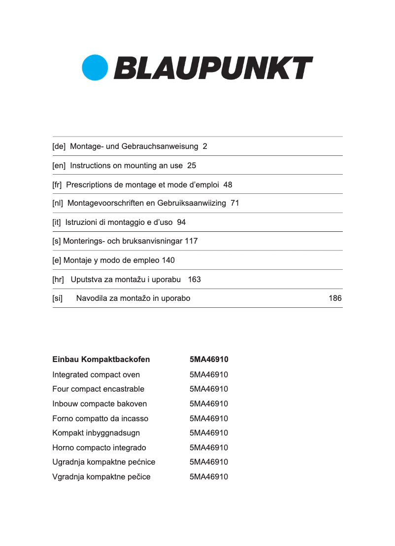 Page n°1 - Manuel utilisateur Blaupunkt 5MA46910