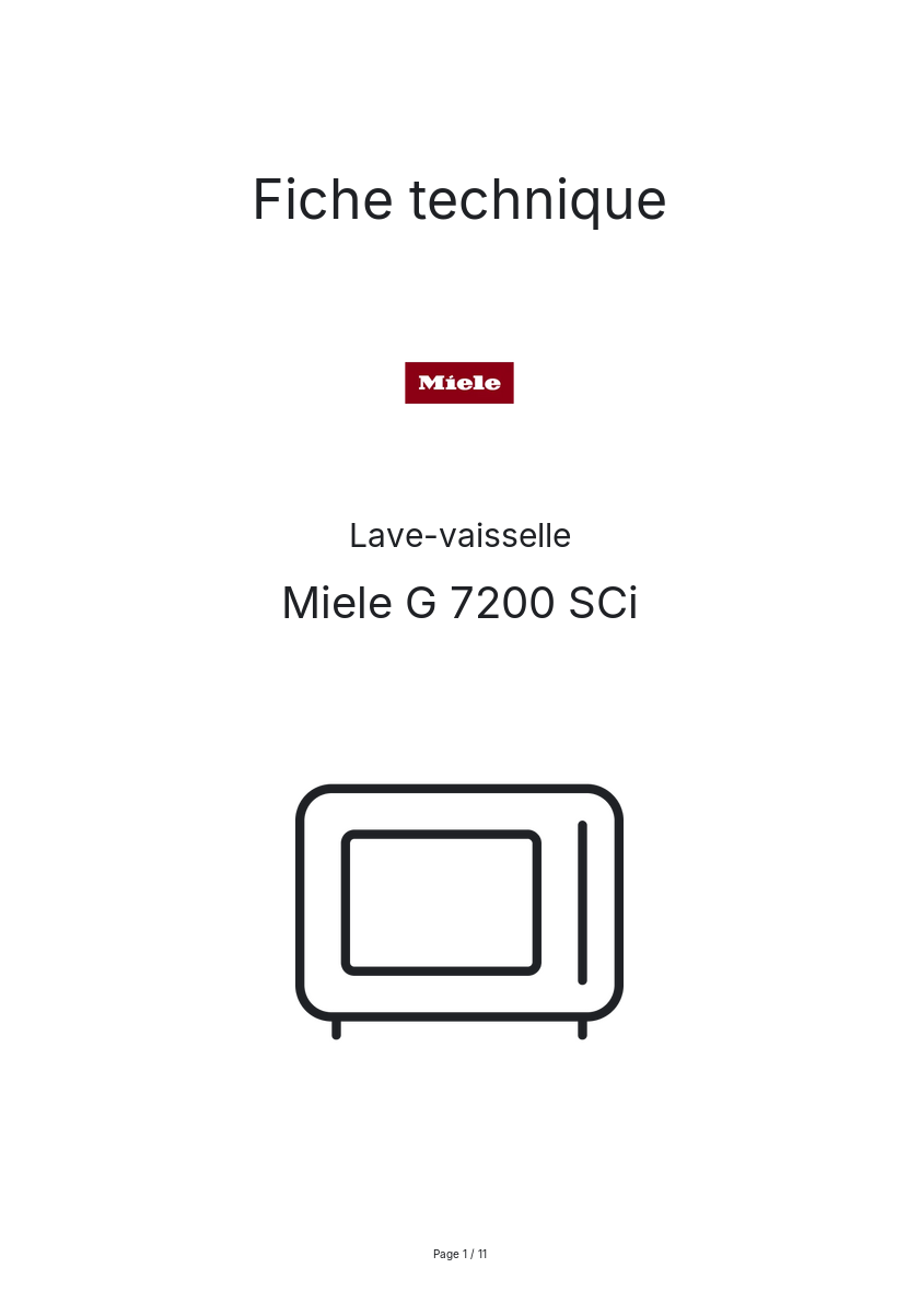 Page n°1 - Fiche technique Miele G 7200 SCi