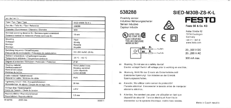 Page 1 de la notice Manuel utilisateur Festo SIED-M30B-ZS-K-L