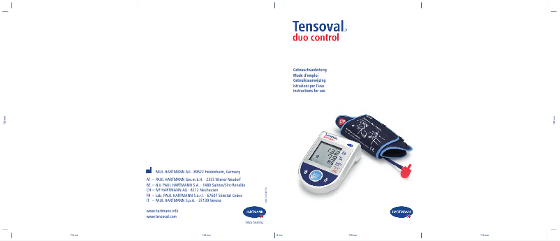 Page n°1 - Manuel utilisateur Hartmann Tensoval duo control Large