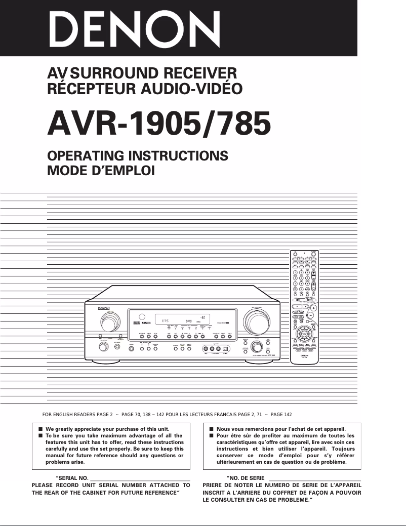 Page n°1 - Manuel utilisateur Denon AVR-1905