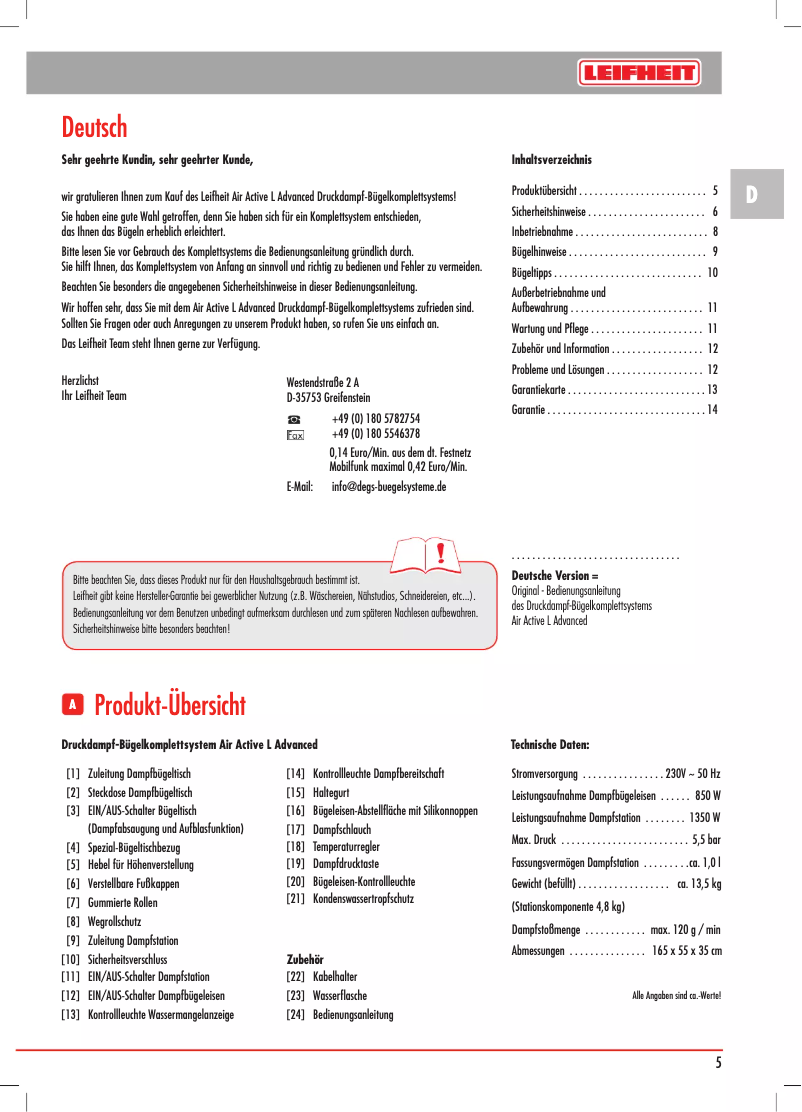 Page 1 de la notice Manuel utilisateur Leifheit AirActive 76115