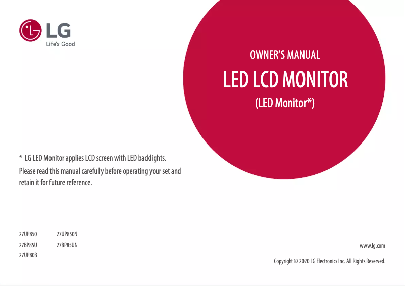 Page n°1 - Manuel utilisateur LG 27BP85U