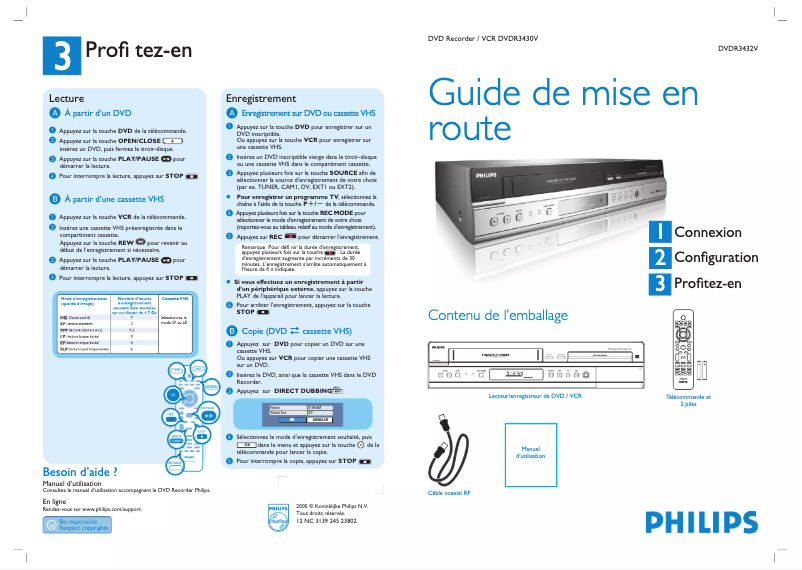 Page 1 de la notice Guide de démarrage rapide Philips DVDR3430V