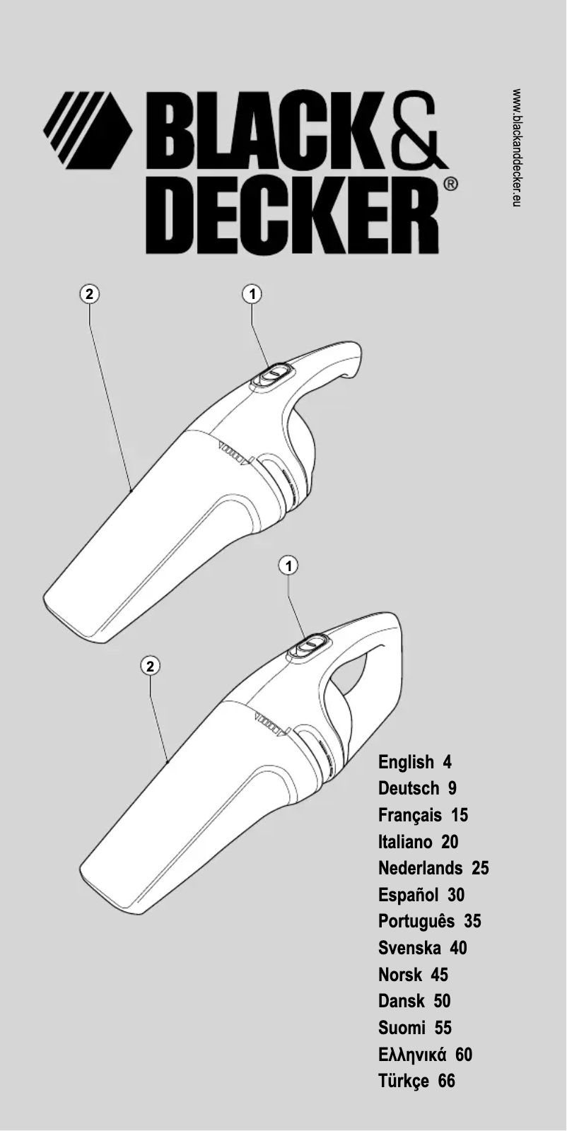 Page n°1 - Manuel utilisateur Black & Decker Dustbuster NV3600PGN