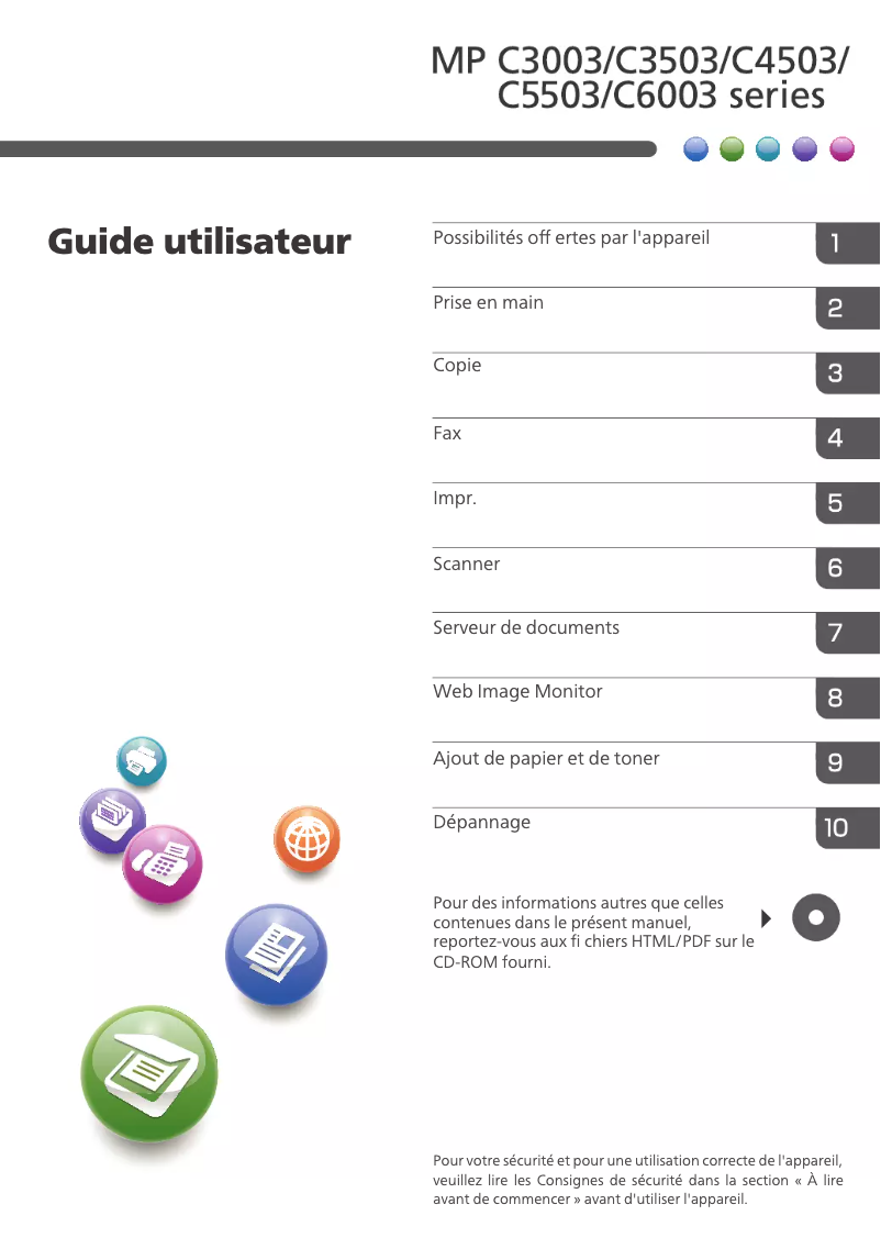 Image de la première page du manuel de l'appareil Aficio MP C3503