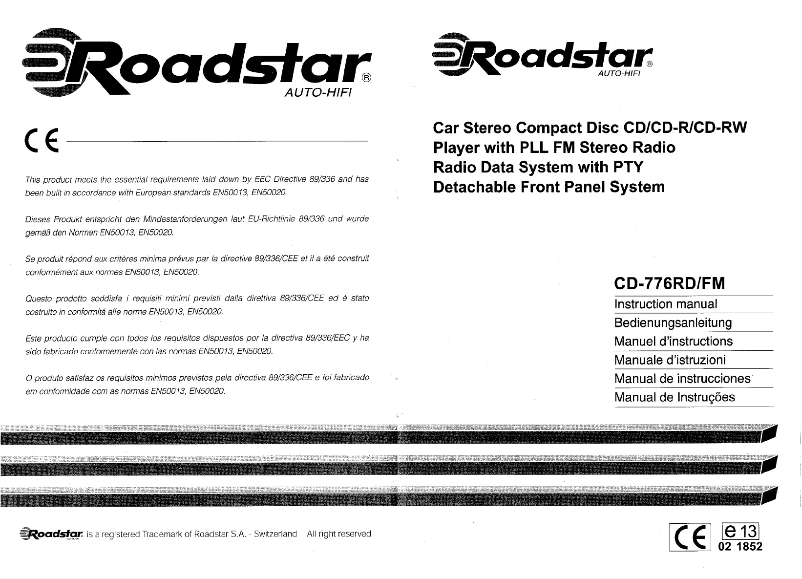 Page 1 of the manual User Manual Roadstar CD-776RD