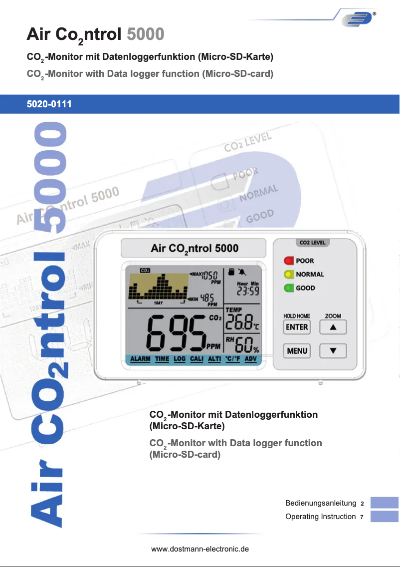 Image de la première page du manuel de l'appareil Air Co2ntrol 5000