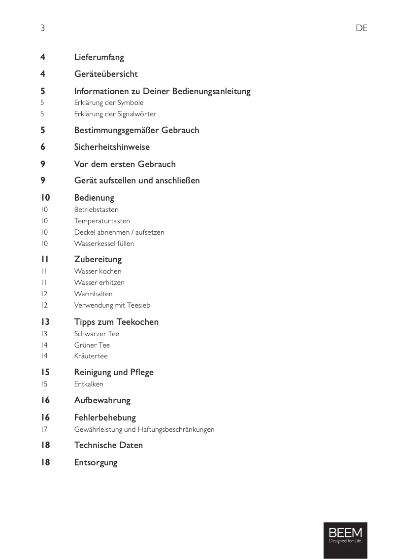 Page n°1 - Manuel utilisateur BEEM Teatime II