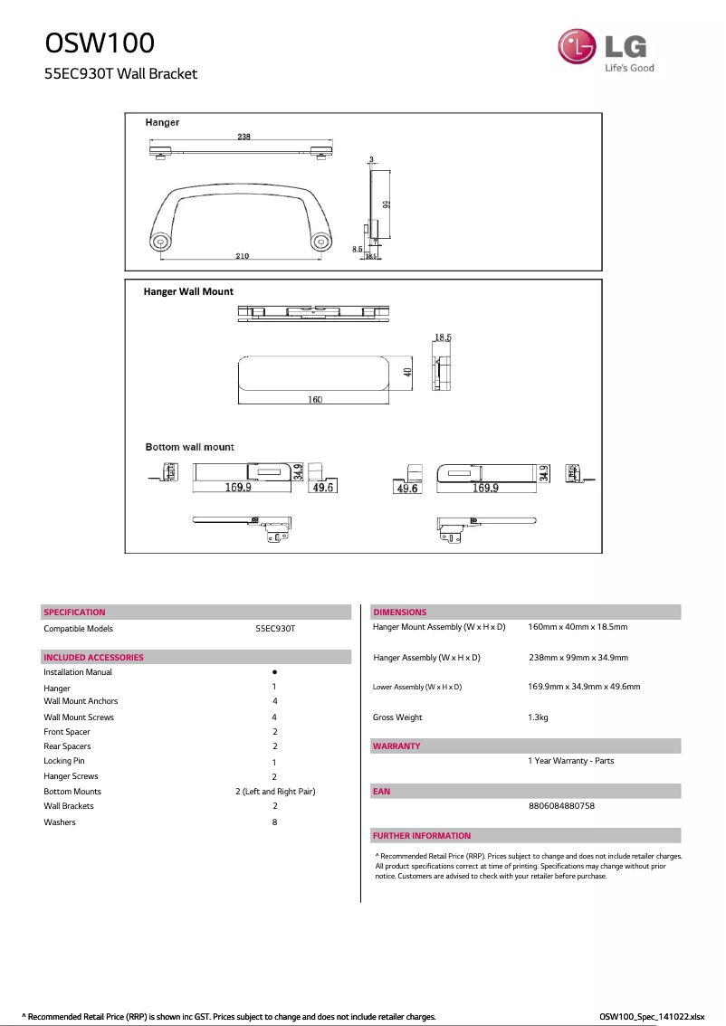 Page n°1 - Fiche technique LG OSW100