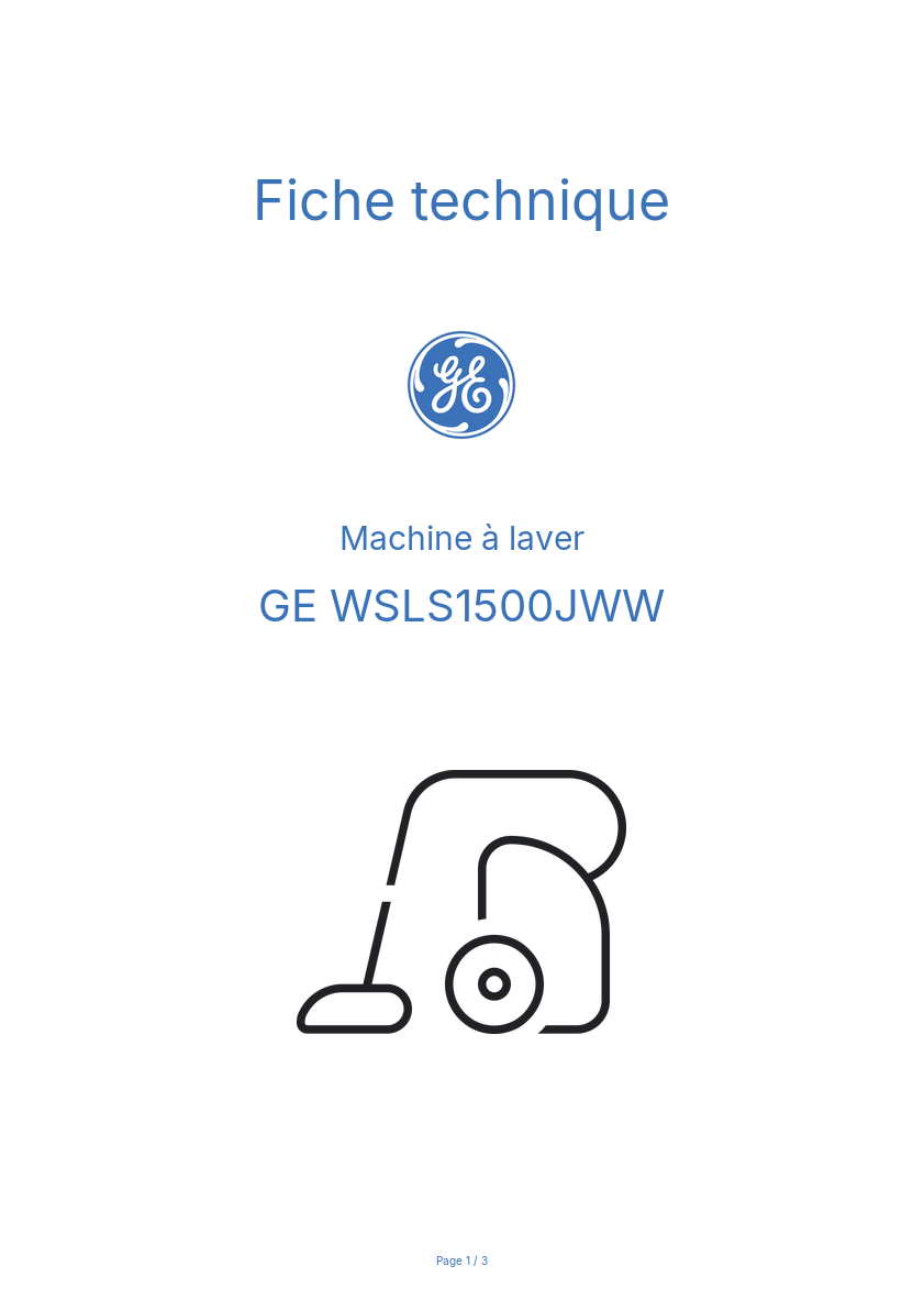 Page n°1 - Fiche technique GE WSLS1500JWW