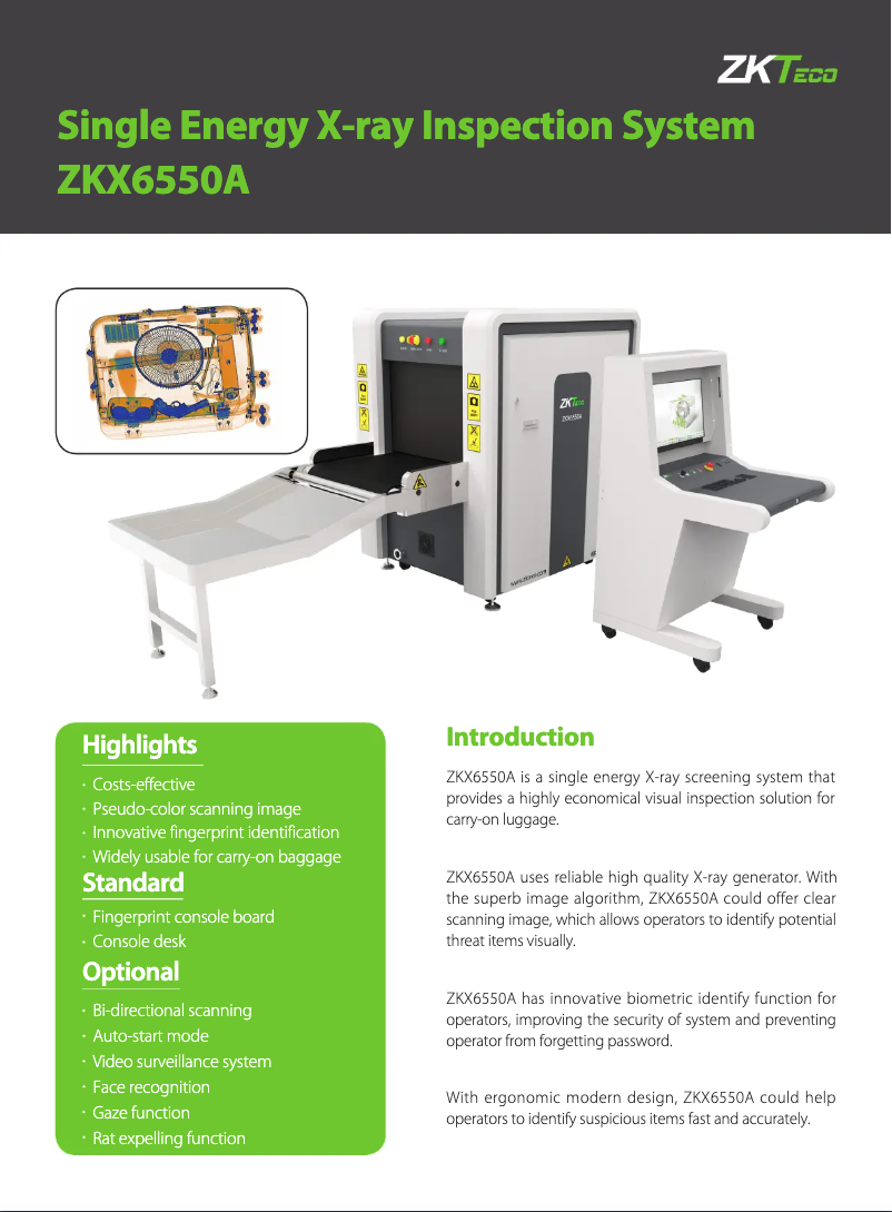 Página 1 del manual Ficha técnica ZKTeco ZKX6550A