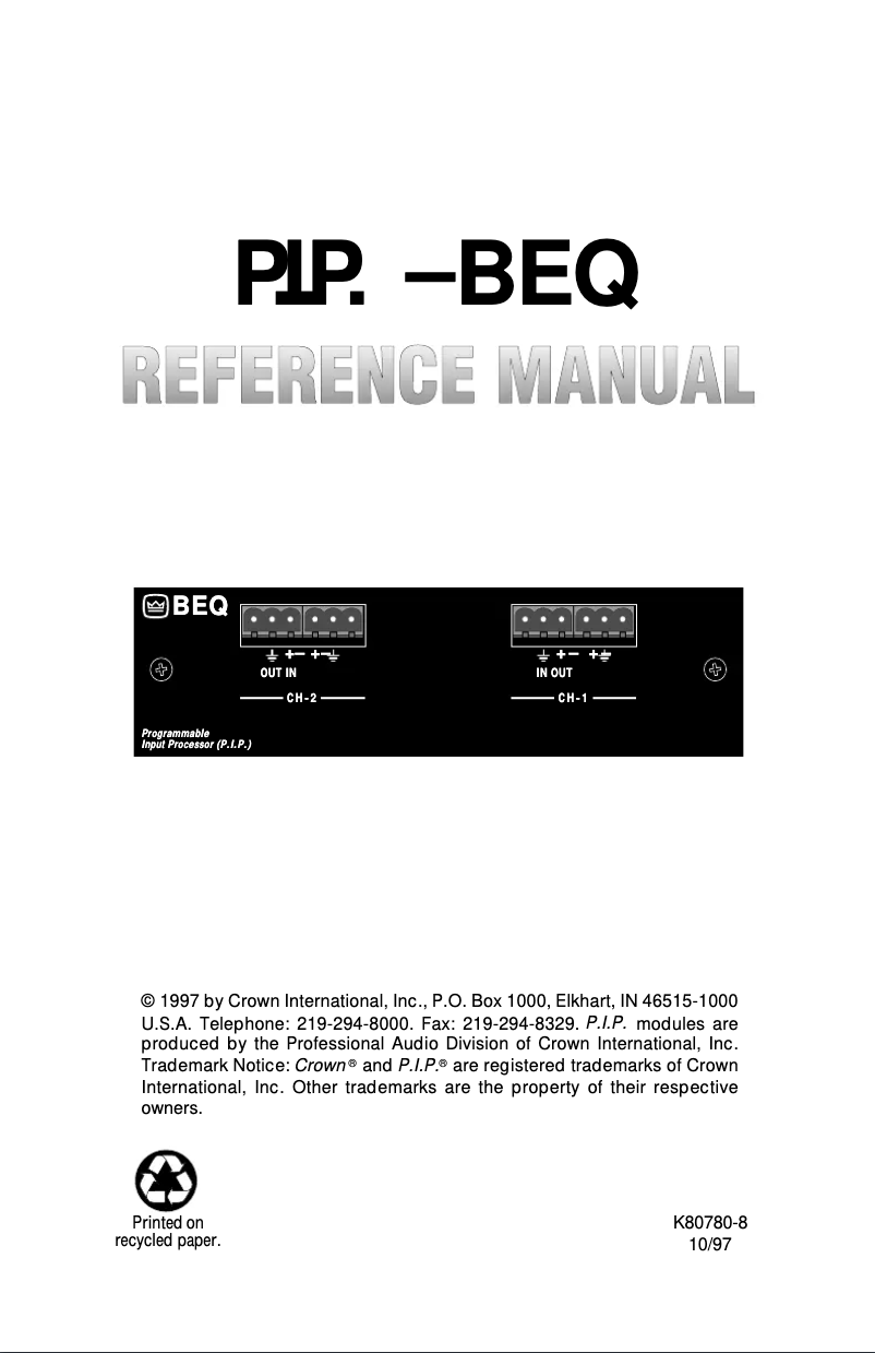 Image de la première page du manuel de l'appareil P.I.P.-BEQC