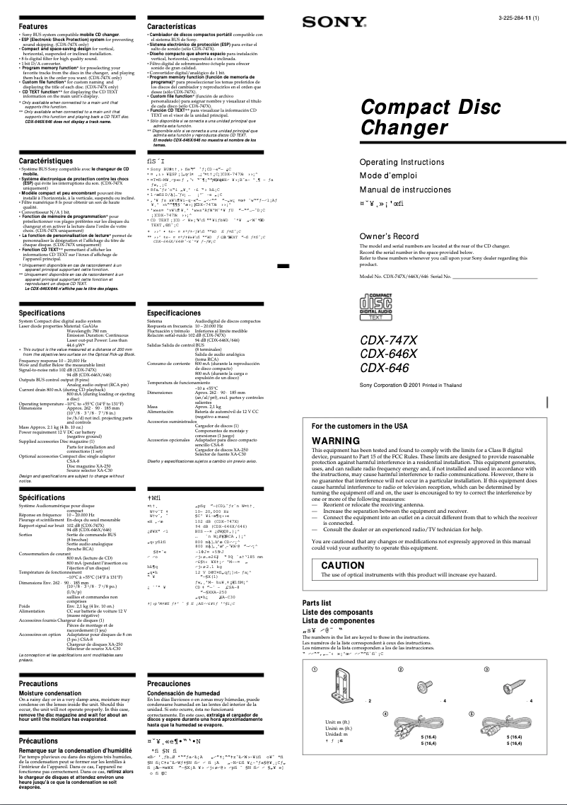 Image de la première page du manuel de l'appareil CDX-747X