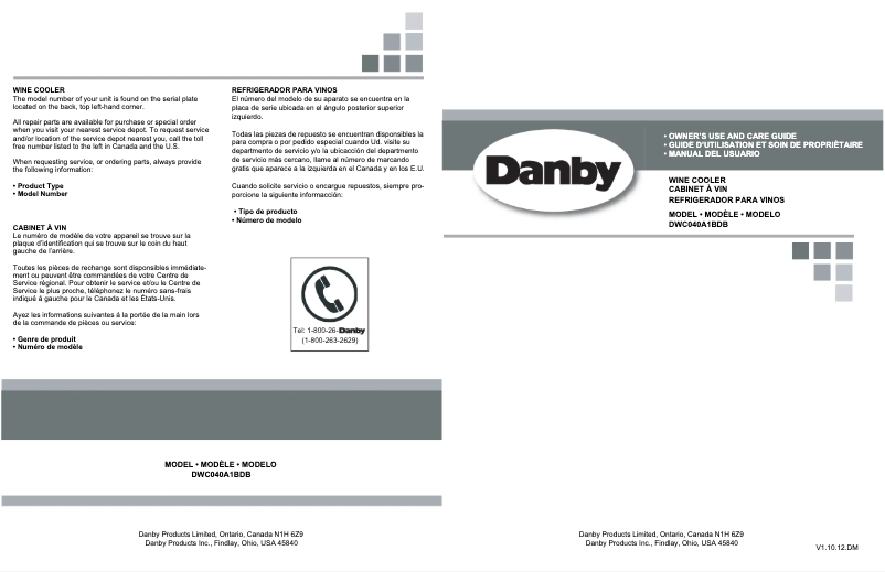 Page 1 de la notice Manuel utilisateur Danby DWC040A1BDB