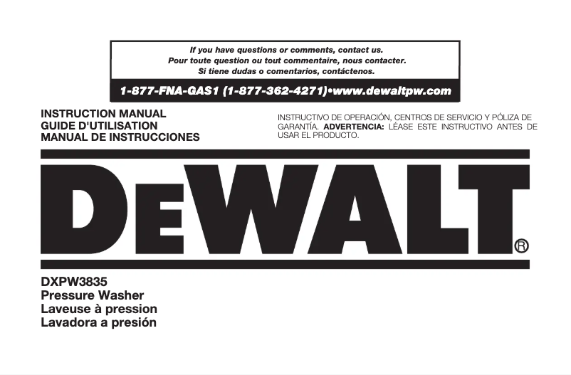 Page 1 de la notice Manuel utilisateur DeWalt DXPW3835